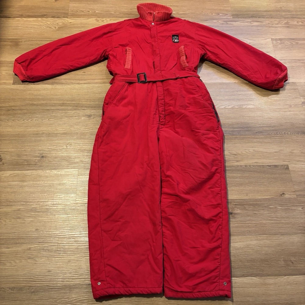 VTG 70s One-Piece Snowsuit M/L Red DuPont Dacron Emar Zipper Ski Hunting Outdoor